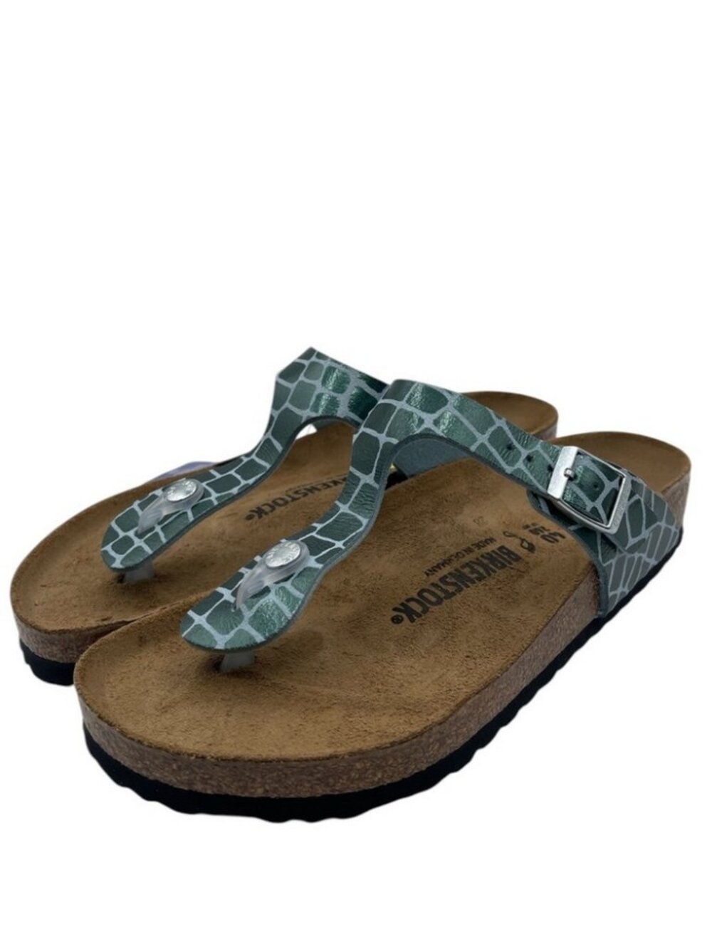 NEW Birkenstock Gizeh Gator Metallic Mint Green 38 Medium 7-8 US Womens Size